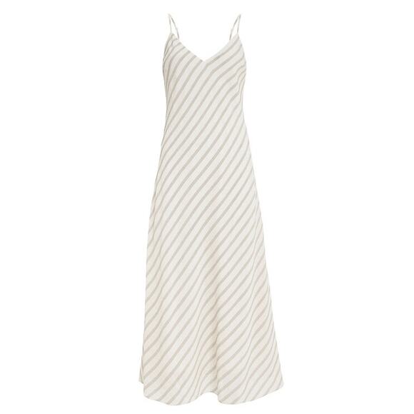 FRAME Striped Bias Slip Dress Size Small Cream Tan Maxi Midi Chic Sexy Neutrals - Picture 4 of 16